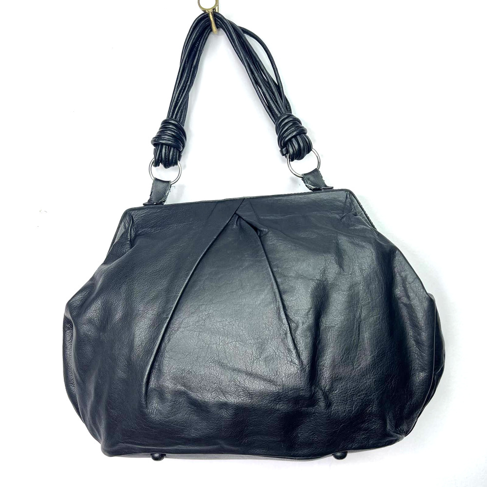 Annette Gortz Black Leather Oversized Pouch Purse Shoulder Bag Handbag Strappy - Picture 4 of 7